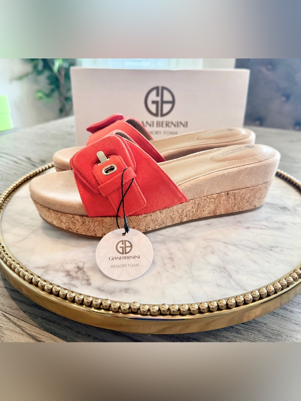 Giani Bernini Ashllyn Coral Suede Cork Wedge Heel Slide Sandals | SZ. 8.5 (NWB)